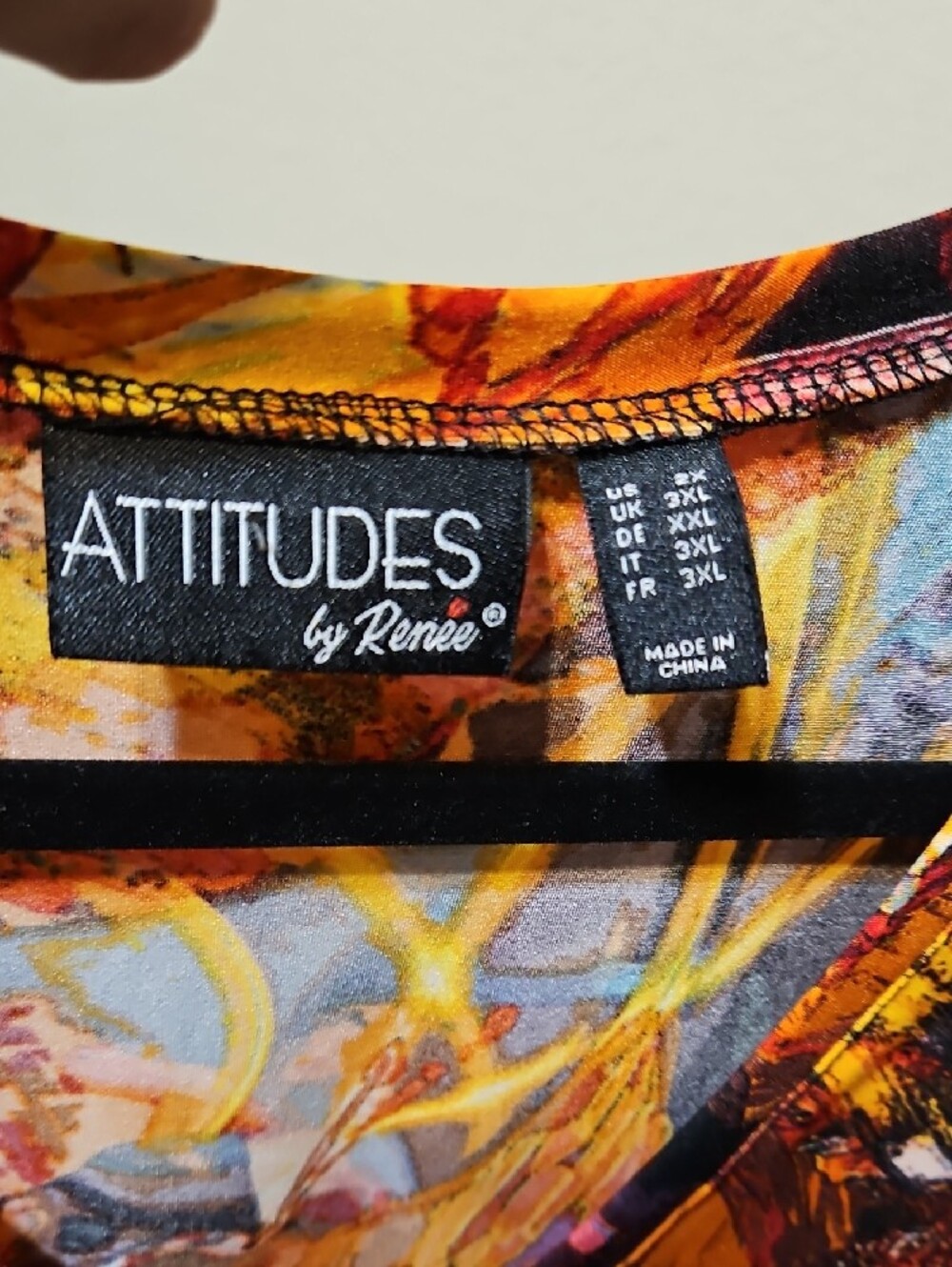 Attitudes by Renee Vibrant Orange & Blue Abstract V-Neck Maxi Dress - Picture 8 of 9